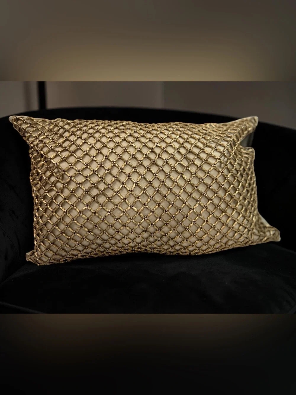 Pier 1 Imports Metallic Beads Gold Lattice Lumbar Pillows Set of 2 12x18